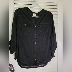 Black Button-Up Women's Top